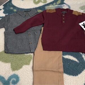 Wendy Bellissimo Burgundy and Tan Kids Sweater Set